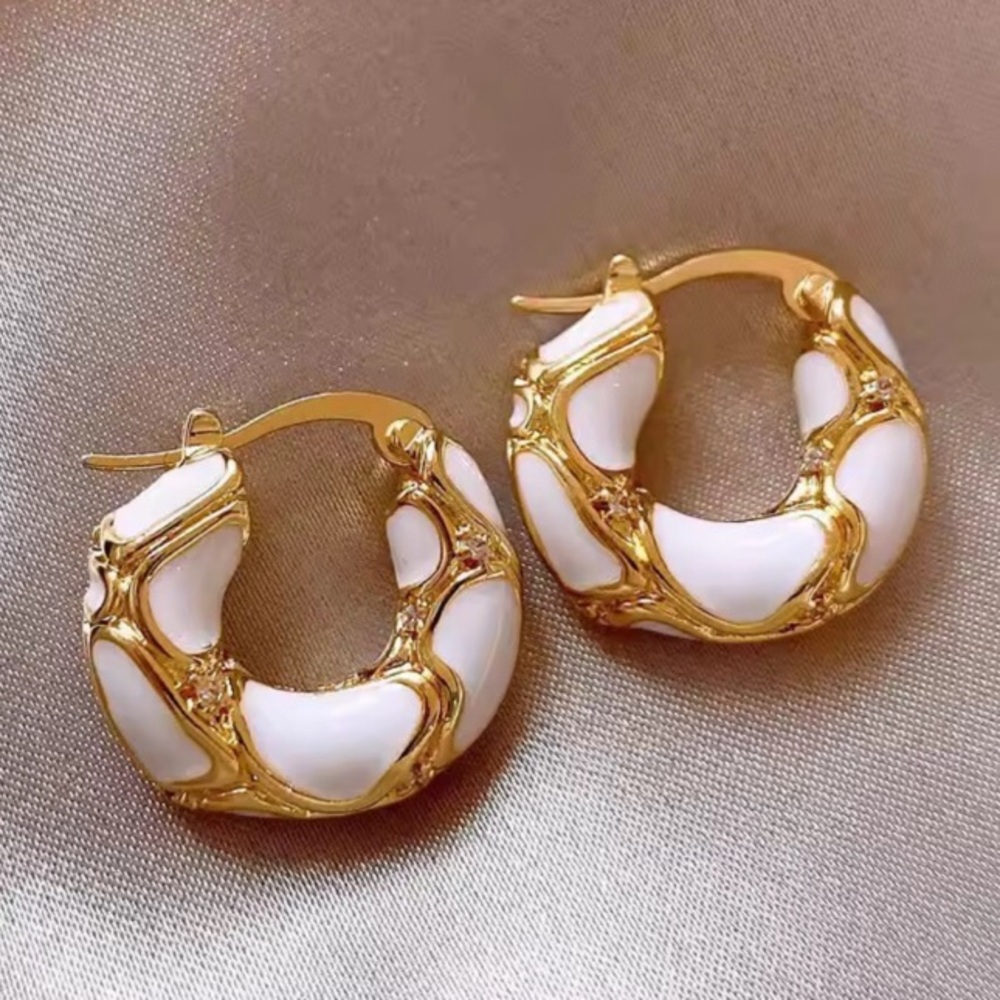 Elegant Gold and White Hoop Earrings